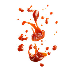 Wall Mural - A dynamic splash of sweet chili sauce with a vibrant red-orange hue, isolated on a white background, spicy-sweet flavor, and fluid movement for culinary or advertising