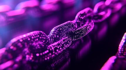 3D purple chain with binary code on a black background