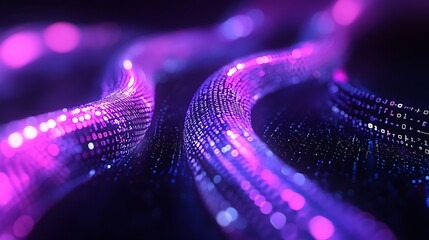 3D purple chain with binary code on a black background