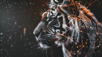 Canvas Print - Majestic tiger, digital art, cosmic background, technology overlay, wildlife poster