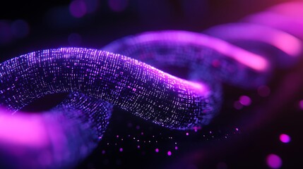 3D purple chain with binary code on a black background