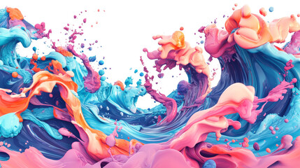 Wall Mural - the image shows a dynamic abstract artwork featuring swirling waves of vibrant pink, blue and orange