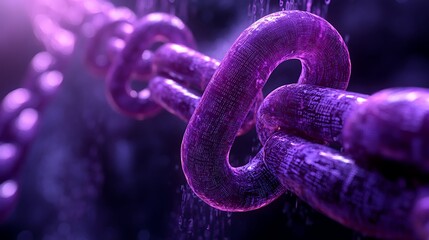 3D purple chain with binary code on a black background