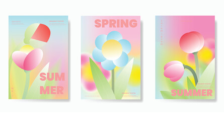Wall Mural - abstract colorful gradient flower card background set. minimalist poster with tulip flower. modern s