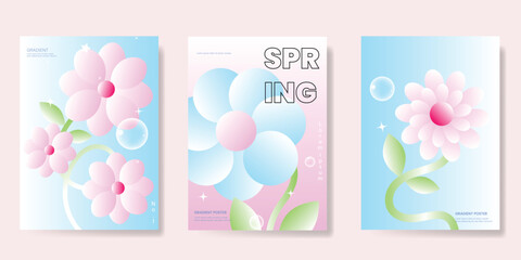 Wall Mural - abstract colorful gradient flower card background set. minimalist poster with tulip flower. modern s