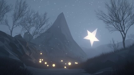 Wall Mural - a mountain range with a star shining in the sky