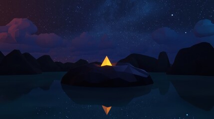 Wall Mural - a small island with a fire on it and a body of water in the background