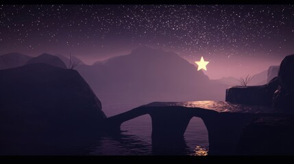Wall Mural - a star is shining in the sky above a bridge