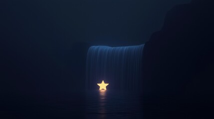 Wall Mural - A star is floating in a dark body of water