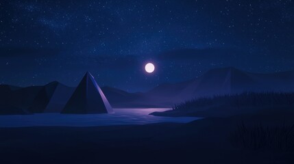 Wall Mural - a moon is shining on a mountain and a pyramid