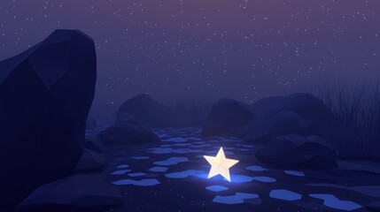 Wall Mural - a star is lit up in a dark, rocky area