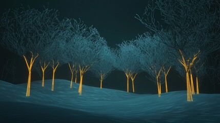 Wall Mural - a forest with trees lit up in the dark