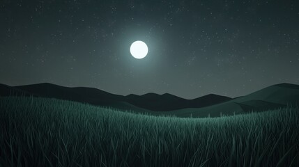 Wall Mural - a large moon is shining brightly in the night sky over a field of grass