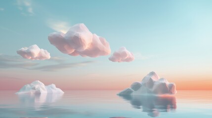 Wall Mural - a beautiful blue sky with clouds and a large ice block in the water
