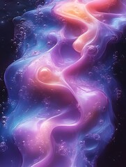 Wall Mural - Abstract swirling liquid with bubbles, vibrant colors.