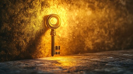 radiant golden key floating near a giant keyhole symbolizing the unlocking of new opportunities beyo
