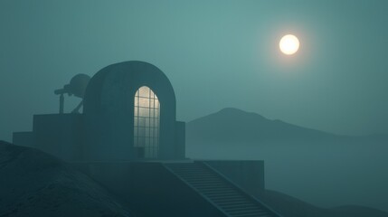 Wall Mural - a building with a telescope on top of it and a moon in the sky