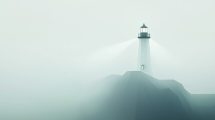 Wall Mural - a lighthouse is on a rocky cliff in the fog