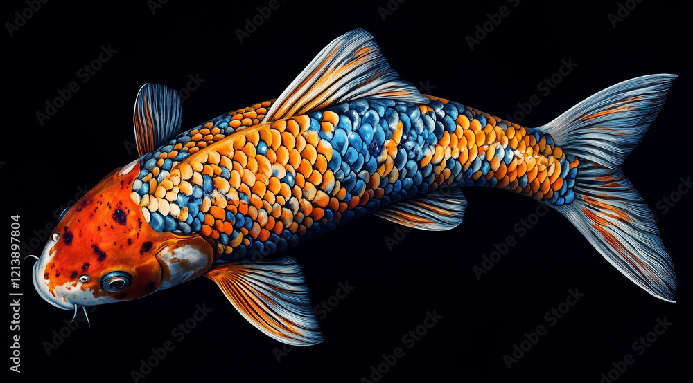 Fish.it Potrait Potrait Japanese Chinese Asian koi fish with multi colors swimming in ...