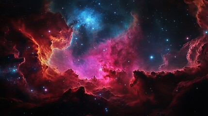 Wall Mural - abstract cosmic backdrop featuring swirling red and pink tones, interspersed with sparkling particle
