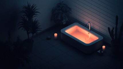 Sticker - A bathtub is lit up with candles and is empty