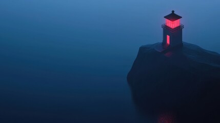 Wall Mural - a lighthouse is on a rocky shoreline with a calm body of water in the background