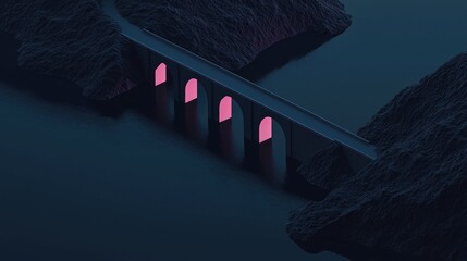 Wall Mural - a bridge with a pink arch is shown in the dark
