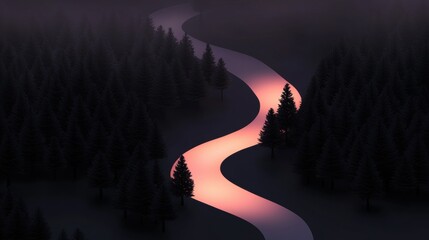 Wall Mural - a dark forest with a river running through it