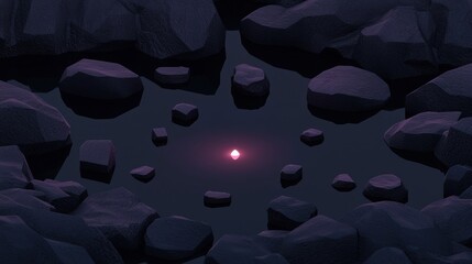 Wall Mural - a dark image of a pond with a red glowing object in the center