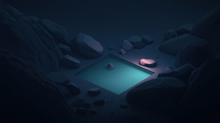 Wall Mural - a dark image of a pool with a rock in it