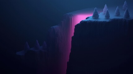 Wall Mural - a dark blue background with a pinkish glow and a mountain with trees