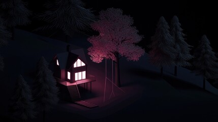 Wall Mural - a house with a porch lit up in the dark