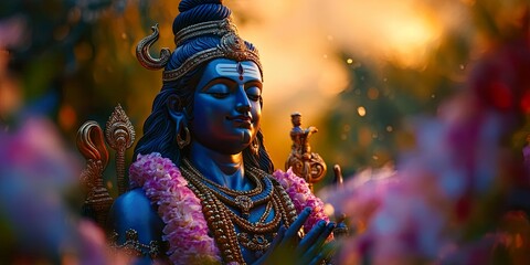 Vibrant Colorful Temple Backdrop Lord Shiva Idol for Maha Shivaratri Festival