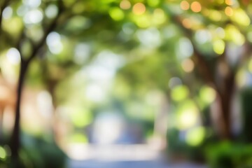 sunlit, blurred park path, leafy trees, bokeh background; website design