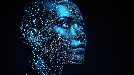 Wall Mural - luminous cosmic portrait: futuristic face with glowing dots