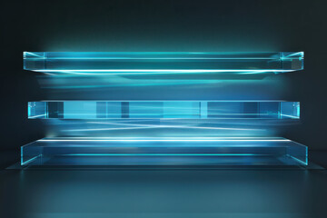 Wall Mural - close up horizontal abstract illustration of glowing transparent glass geometric layers