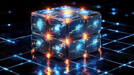 Wall Mural - luminous cube network: abstract digital art