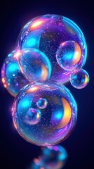 Wall Mural - luminous iridescent bubbles floating in dark space