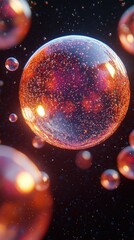 Wall Mural - luminous spheres in cosmic dark space: an abstract digital illustration