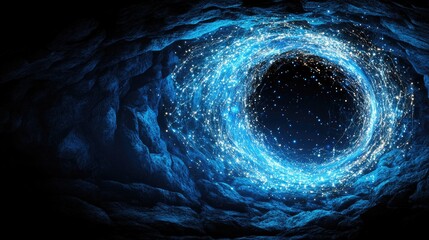 Canvas Print - Mystical blue vortex with glowing particles in a dark cave