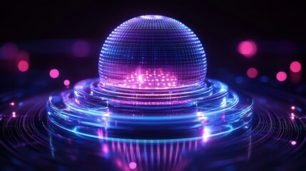 Wall Mural - glowing grid sphere: neon-lit abstract art