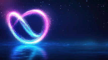 Wall Mural - Glowing infinity symbol with sparkling effects in dark water