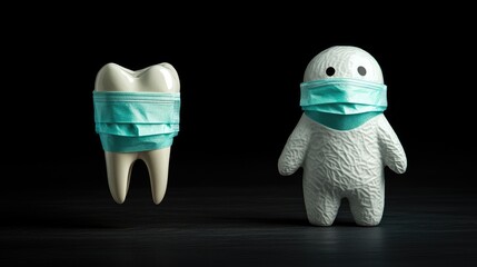 tooth and character wearing masks in a health-themed concept