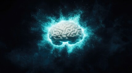 Wall Mural - Illuminated brain surrounded by cosmic energy