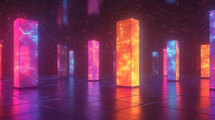 Wall Mural - neon galactic pillars: a vibrant retro-futuristic artwork