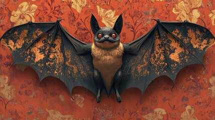 Wall Mural - Playful, Textured pattern, a bat illustrated with lively patterns and dynamic textures, creating a fun and engaging visual effect.