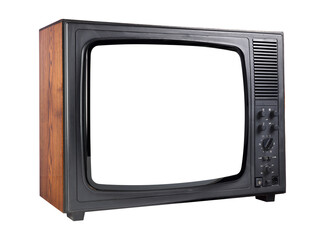 Wall Mural - Old vintage television with white screen isolated on white background. Side view.PNG.