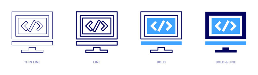 Metadata icon in 4 different styles. Thin Line, Line, Bold, and Bold Line. Duotone style. Editable stroke