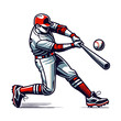 © Almaz - Powerful baseball player hitting the ball with force, wearing sports gear and showing determination. A dynamic and energetic sports illustration. Isolated vector illustration.