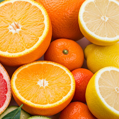 Wall Mural - Various citrus fruits orange, grapefruit, lemon, lime in a colorful background. juicy tasty various fruits.